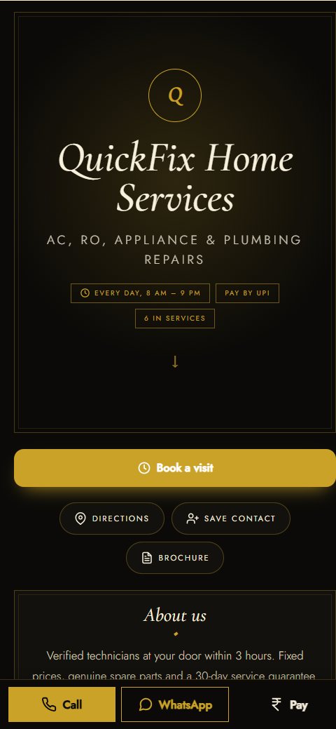 Home service booking for repair businesses example on a phone
